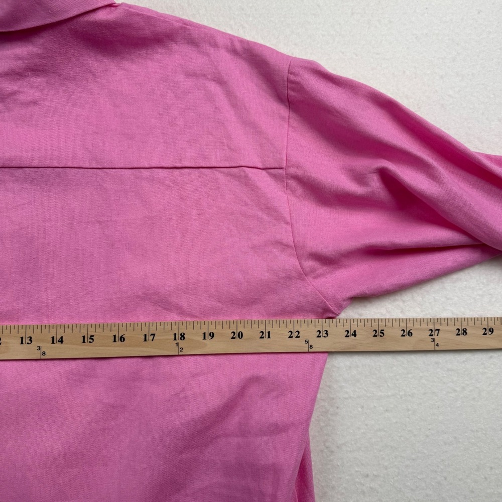 Crown & Ivy Button Down Linen Blend Coastal Coquette Southern Pink Shirt L - Picture 9 of 11